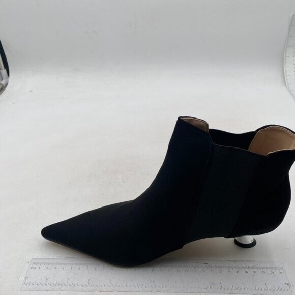 Shoes - Womens Black Kitten Heeled Ankle Boot Closed Pointed Toe Low Heel Short Booties